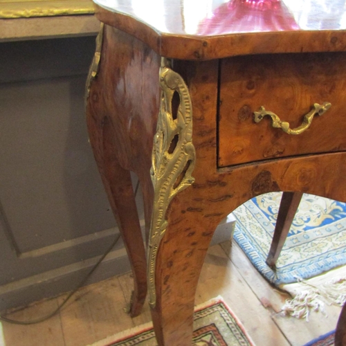 75 - Antique Burr Walnut Single Drawer Side Table Ormolu Mounted Cabriole Supports Table Approximately 16... 