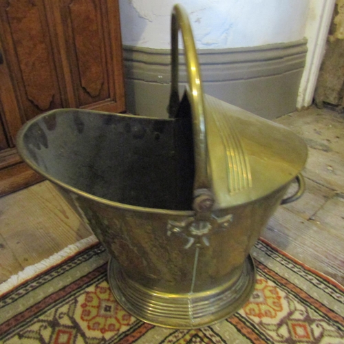 82 - Victorian Cast Brass Coal Bucket Swing Carry Handle Pedestal Base