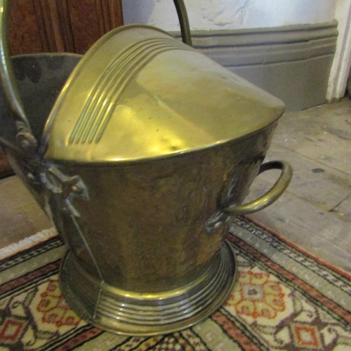 82 - Victorian Cast Brass Coal Bucket Swing Carry Handle Pedestal Base