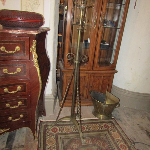 83 - Edwardian Cast Brass Stand with Candle Fitting Above Paw Supports Approximately 5ft High