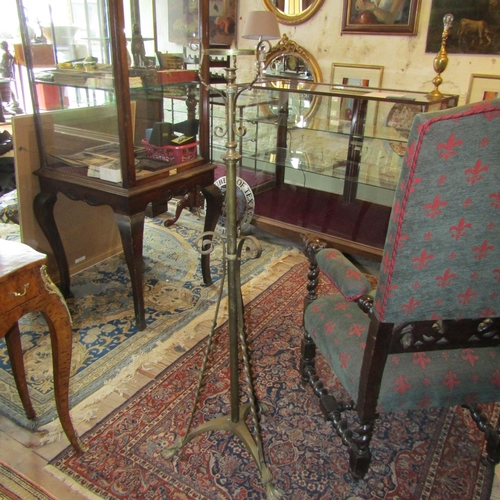 83 - Edwardian Cast Brass Stand with Candle Fitting Above Paw Supports Approximately 5ft High