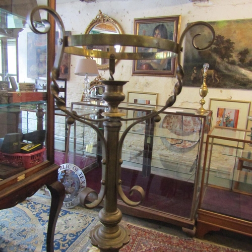 83 - Edwardian Cast Brass Stand with Candle Fitting Above Paw Supports Approximately 5ft High