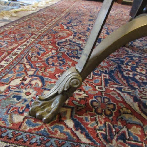 83 - Edwardian Cast Brass Stand with Candle Fitting Above Paw Supports Approximately 5ft High