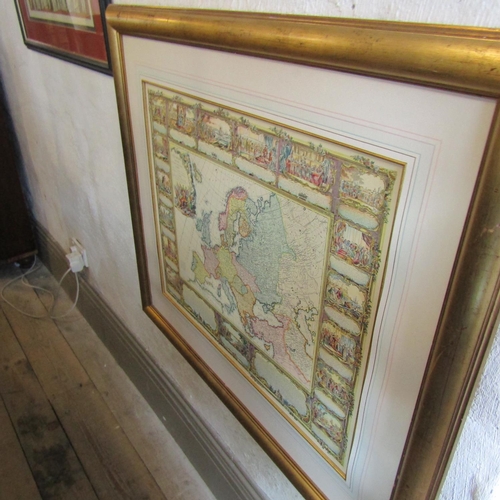 85 - Large Gilt Framed Map of Europe Approximately 3ft Wide x 2ft 6 Inches High