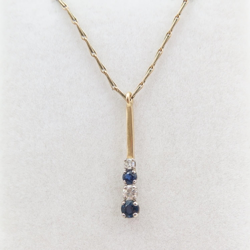 Sapphire and Diamond Pendant Set in 18 Carat Yellow Gold 2.5cm High Further Set on 9 Carat Yellow Gold Chain 40cm Long