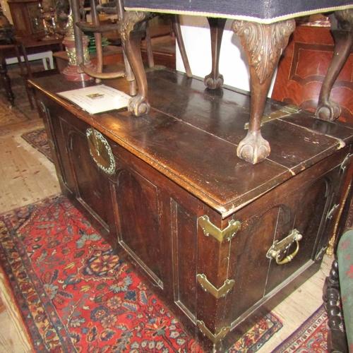 88 - Imposing Antique Mule Chest with Lift Up Top Brasswork Hinges and Lock Plate with Side Carry Handles... 