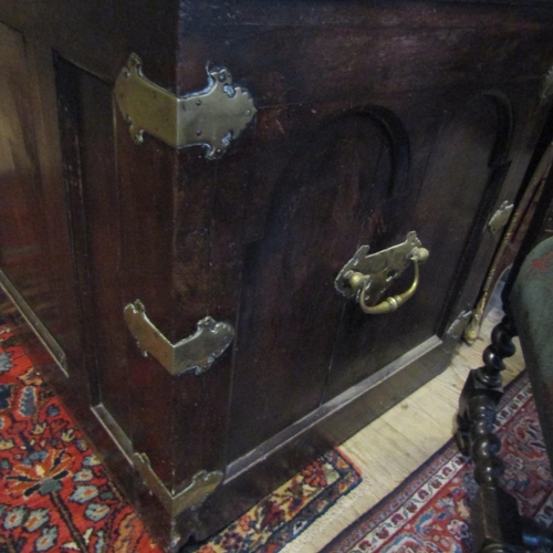 88 - Imposing Antique Mule Chest with Lift Up Top Brasswork Hinges and Lock Plate with Side Carry Handles... 