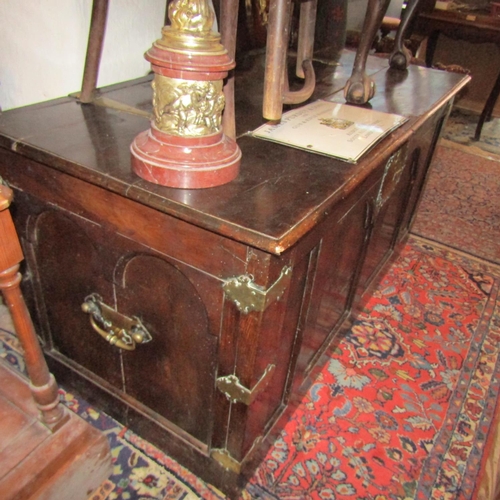 88 - Imposing Antique Mule Chest with Lift Up Top Brasswork Hinges and Lock Plate with Side Carry Handles... 