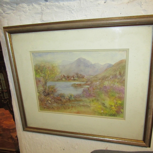 90 - Irish School Watercolour Lake Scene Mountain Beyond Signed in Distinctly Lower Right Approximately 1... 