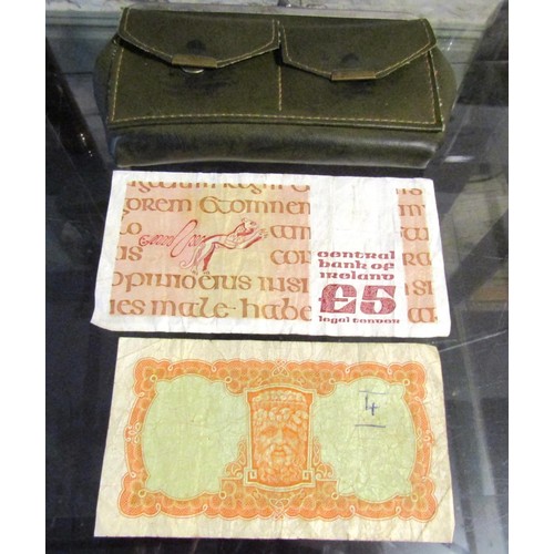 143 - Two Old Irish Bank Notes and Purse with Various Coinage Contained Within