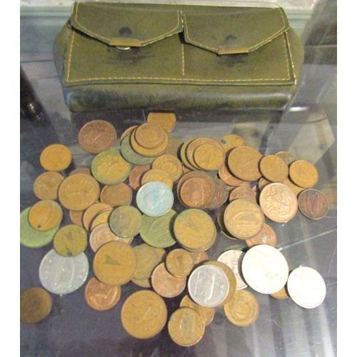 143 - Two Old Irish Bank Notes and Purse with Various Coinage Contained Within