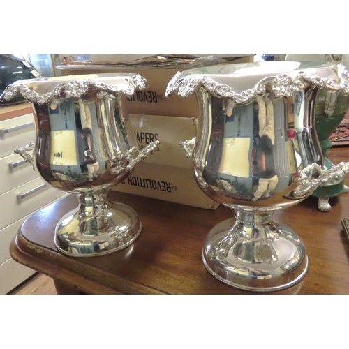 574 - Attractive Pair of Silver Plated Shaped Form Champagne Buckets Vine Leaf Decorations Each Approximat... 