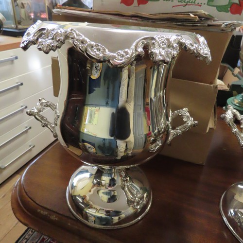 574 - Attractive Pair of Silver Plated Shaped Form Champagne Buckets Vine Leaf Decorations Each Approximat... 