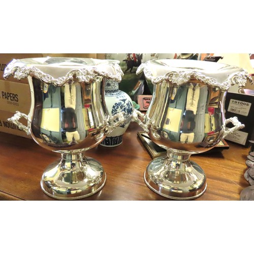 574 - Attractive Pair of Silver Plated Shaped Form Champagne Buckets Vine Leaf Decorations Each Approximat... 