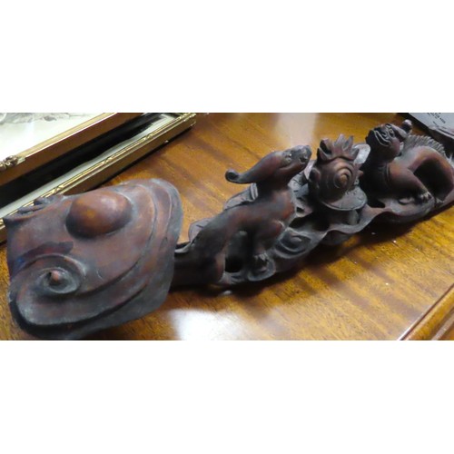 575 - Carved Oriental Wooden Sceptre Approximately 12 Inches Wide