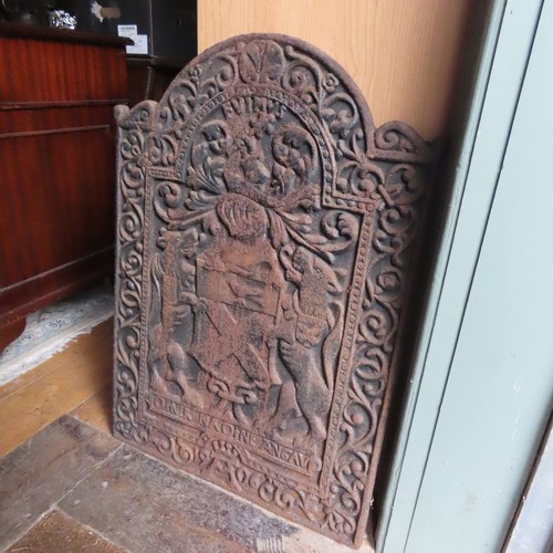 100P - Cast Iron Fireback Plate with Crest Approximately 26 Inches High