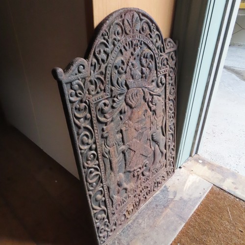 100P - Cast Iron Fireback Plate with Crest Approximately 26 Inches High