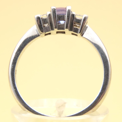 1 - Tanzanite and Diamond Three Stone Ring 18 Carat Mounted on White Gold Band Size O