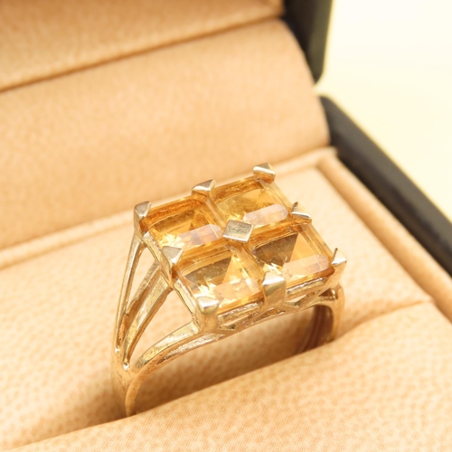 101 - Four Stone Princess Cut Citrine Ring Mounted on 9 Carat Yellow Gold Band Size T