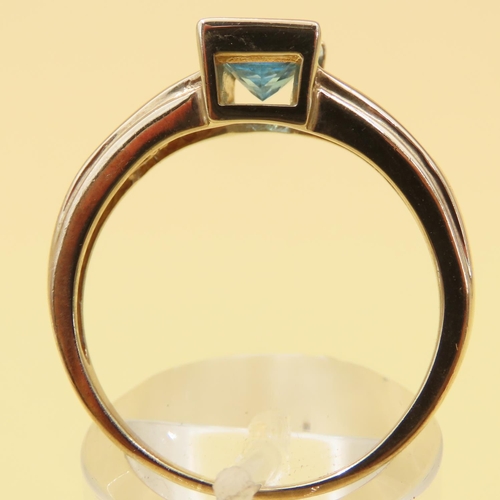 104 - Emerald Cut Bar Set Blue Topaz and Amethyst Ring Mounted on 9 Carat Yellow Gold Band Size S