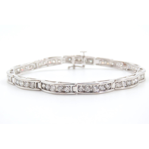 108 - Diamond Set 14 Carat White Gold Ladies Bracelet 18.5cm Long 13.9 Grams