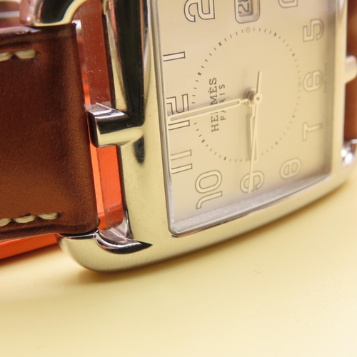 114 - Hermes Gentlemans Wristwatch Purchased New Rarely Worn Original Presentation Box Original Strap Work... 