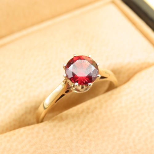 120 - Red Garnet Solitaire Ring Mounted on 9 Carat Yellow Gold Band Size L