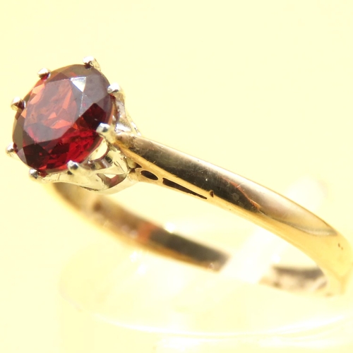 120 - Red Garnet Solitaire Ring Mounted on 9 Carat Yellow Gold Band Size L