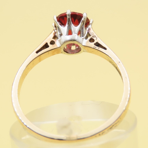 120 - Red Garnet Solitaire Ring Mounted on 9 Carat Yellow Gold Band Size L