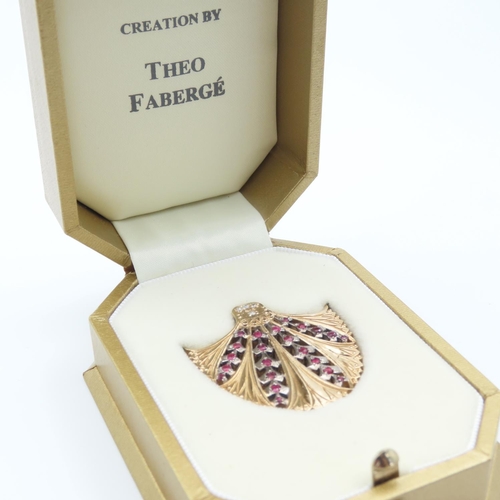 127 - Theo Faberge Silver Gilt Pendant Set with Rubies 4cm High 3cm Wide Original Presentation Box Rarely ... 