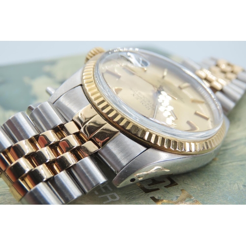 128 - Rolex Oyster Perpetual Bimetal Gentlemans Wristwatch Original Box and Cover Present