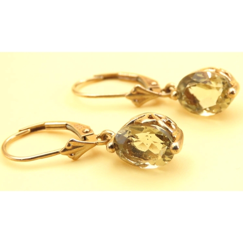 132 - Pair of Basket Set Citrine Drop Earrings Mounted on 9 Carat Yellow Gold Each 3cm High