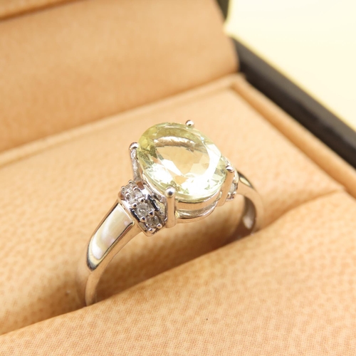 139 - Citrine Center Stone Ring with Further Diamond Inset on Sides Mounted on 10 Carat White Gold Band Si... 
