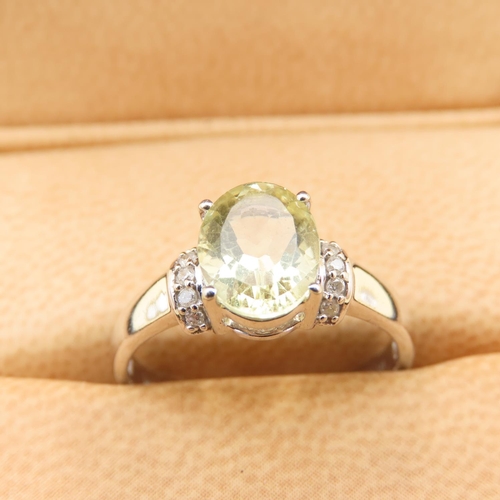 139 - Citrine Center Stone Ring with Further Diamond Inset on Sides Mounted on 10 Carat White Gold Band Si... 