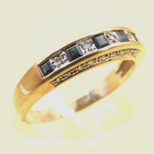 143 - Five Stone Sapphire and Diamond Half Eternity Ring with Further Bridge Set Diamonds Mounted on 9 Car... 