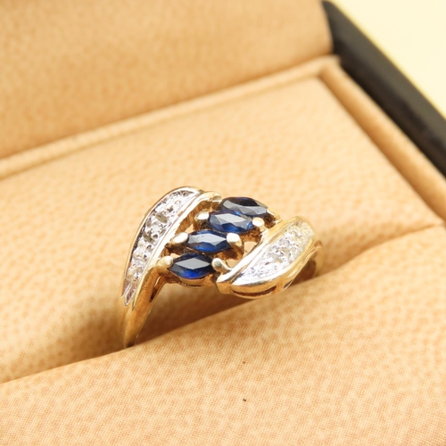 145 - Four Stone Channel Set Sapphire and Diamond Ring Mounted on 9 Carat Yellow Gold Band Attractively De... 