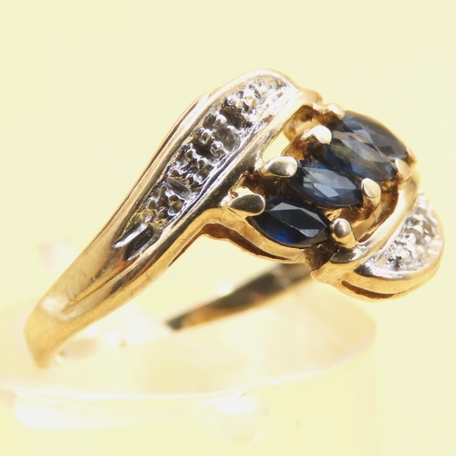145 - Four Stone Channel Set Sapphire and Diamond Ring Mounted on 9 Carat Yellow Gold Band Attractively De... 