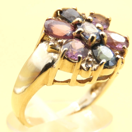 147 - Amethyst Tanzanite and Sapphire Cluster Ring Studded Mounted on 9 Carat Yellow Gold Size N and a Hal... 