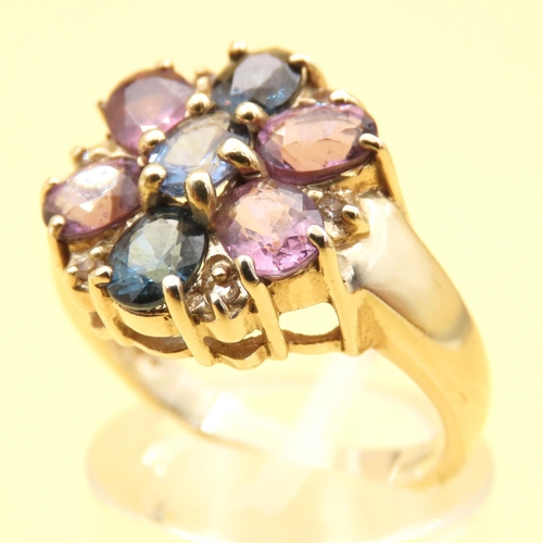 147 - Amethyst Tanzanite and Sapphire Cluster Ring Studded Mounted on 9 Carat Yellow Gold Size N and a Hal... 