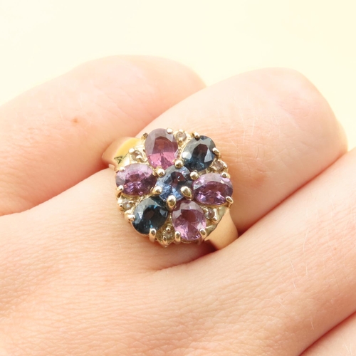147 - Amethyst Tanzanite and Sapphire Cluster Ring Studded Mounted on 9 Carat Yellow Gold Size N and a Hal... 
