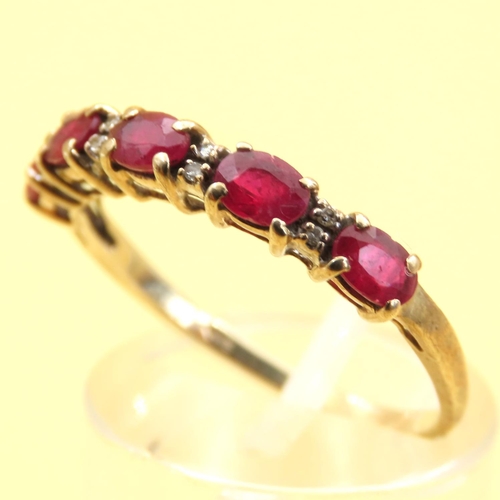 150 - Five Stone Ruby and Diamond Half Eternity Ring Mounted on 9 Carat Yellow Gold Band Size P