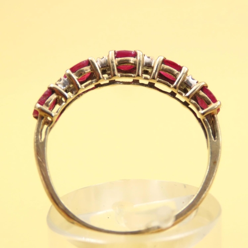 150 - Five Stone Ruby and Diamond Half Eternity Ring Mounted on 9 Carat Yellow Gold Band Size P