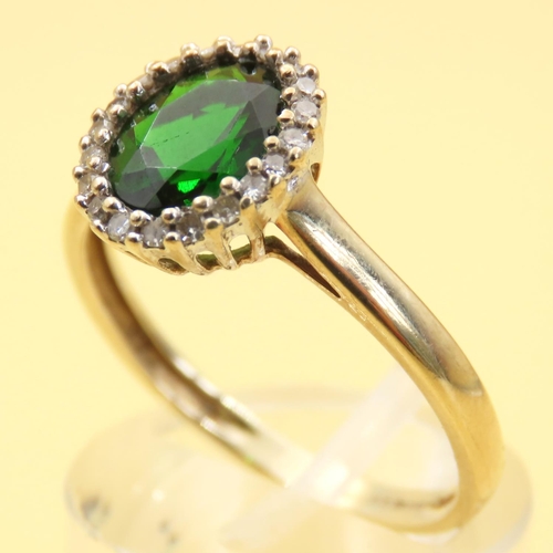 152 - Diopside and Diamond Cluster Ring Mounted on 10 Carat Yellow Gold Band Size Q