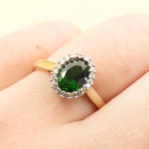 152 - Diopside and Diamond Cluster Ring Mounted on 10 Carat Yellow Gold Band Size Q