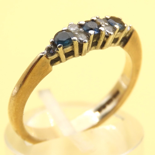 155 - Three Stone Sapphire and Diamond Ring Mounted on 9 Carat Yellow Gold Band Size N