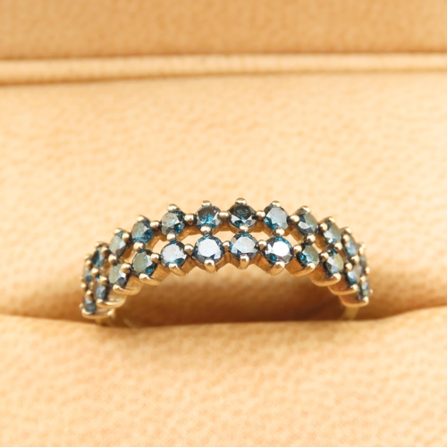 157 - Twin Row Blue Diamond Ring Mounted on 10 Carat Yellow Gold Band Size P and a Half