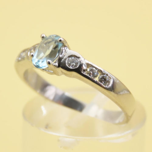 158 - Aquamarine and Diamond Ring Mounted on 14 Carat White Gold Band Size M
