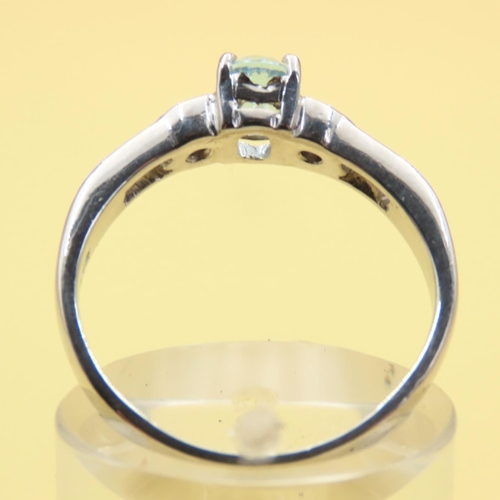 158 - Aquamarine and Diamond Ring Mounted on 14 Carat White Gold Band Size M