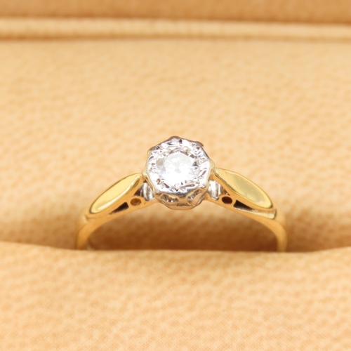 162 - Solitaire Diamond Ring Set in Platinum Mounted on 18 Carat Yellow Gold Band Size L