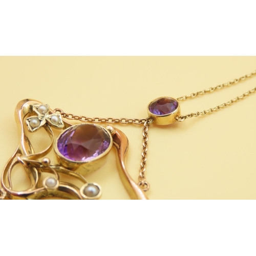 166 - Amethyst and Pearl Set Ladies Necklace Mounted in 15 Carat Yellow Gold Further Set on 15 Carat Yello... 